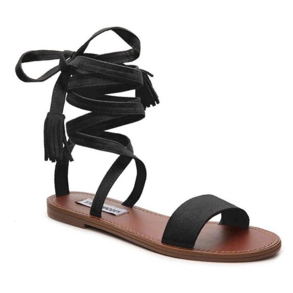 Steve Madden Black Kaara Lace Up Flat Sandals 7
